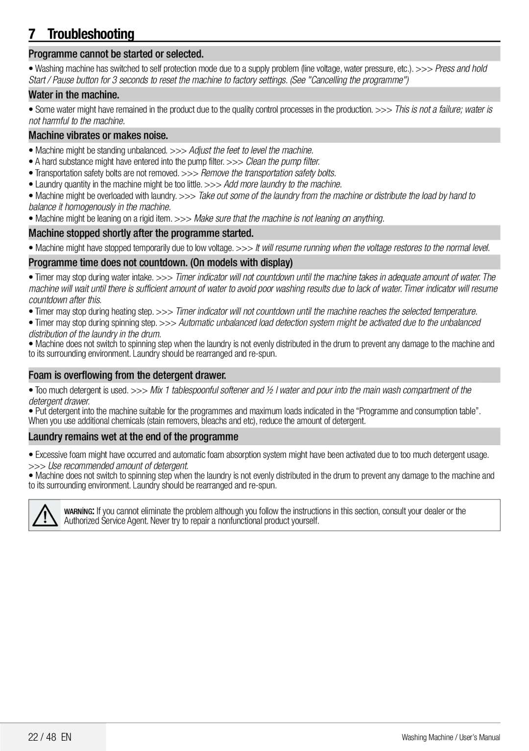 Blomberg 8629 wze40 user manual Troubleshooting 