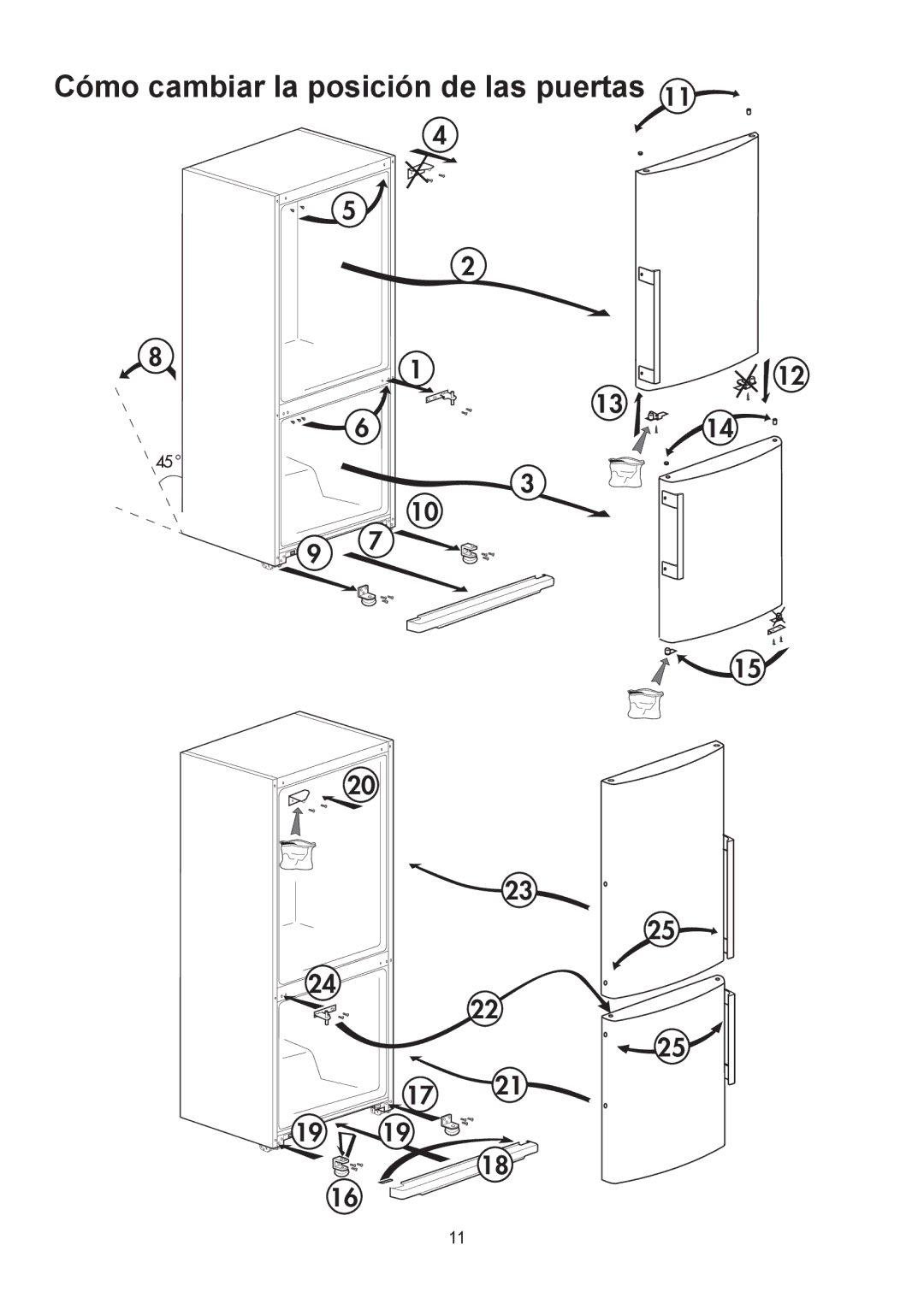 Blomberg BRFB 1452 SS, BRFB 1450 SS manual Cómo cambiar la posición de las puertas 