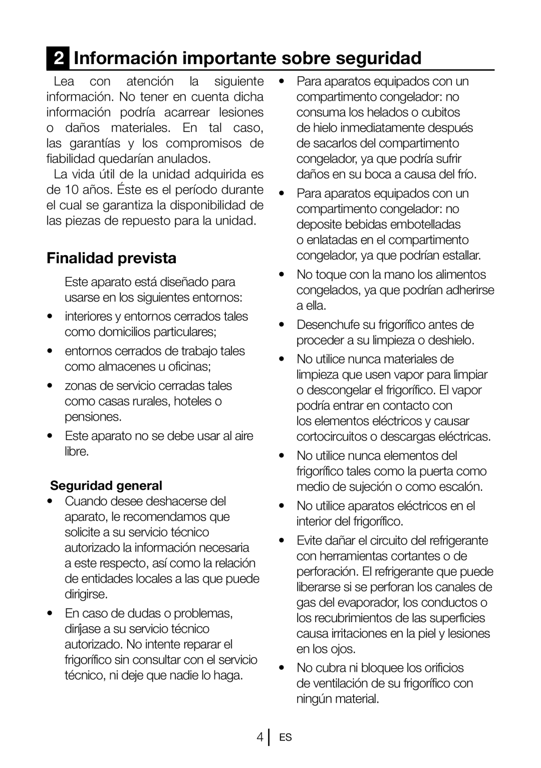 Blomberg BRFB1050FFBI manual Información importante sobre seguridad, Finalidad prevista, Seguridad general 