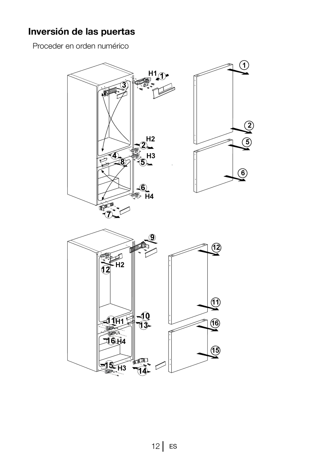 Blomberg BRFB1050FFBI manual Inversión de las puertas, Proceder en orden numérico 