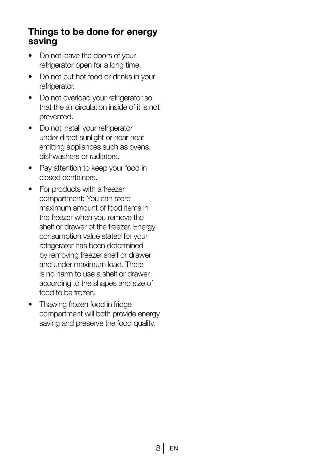 Blomberg BRFB1050FFBI manual Things to be done for energy saving 