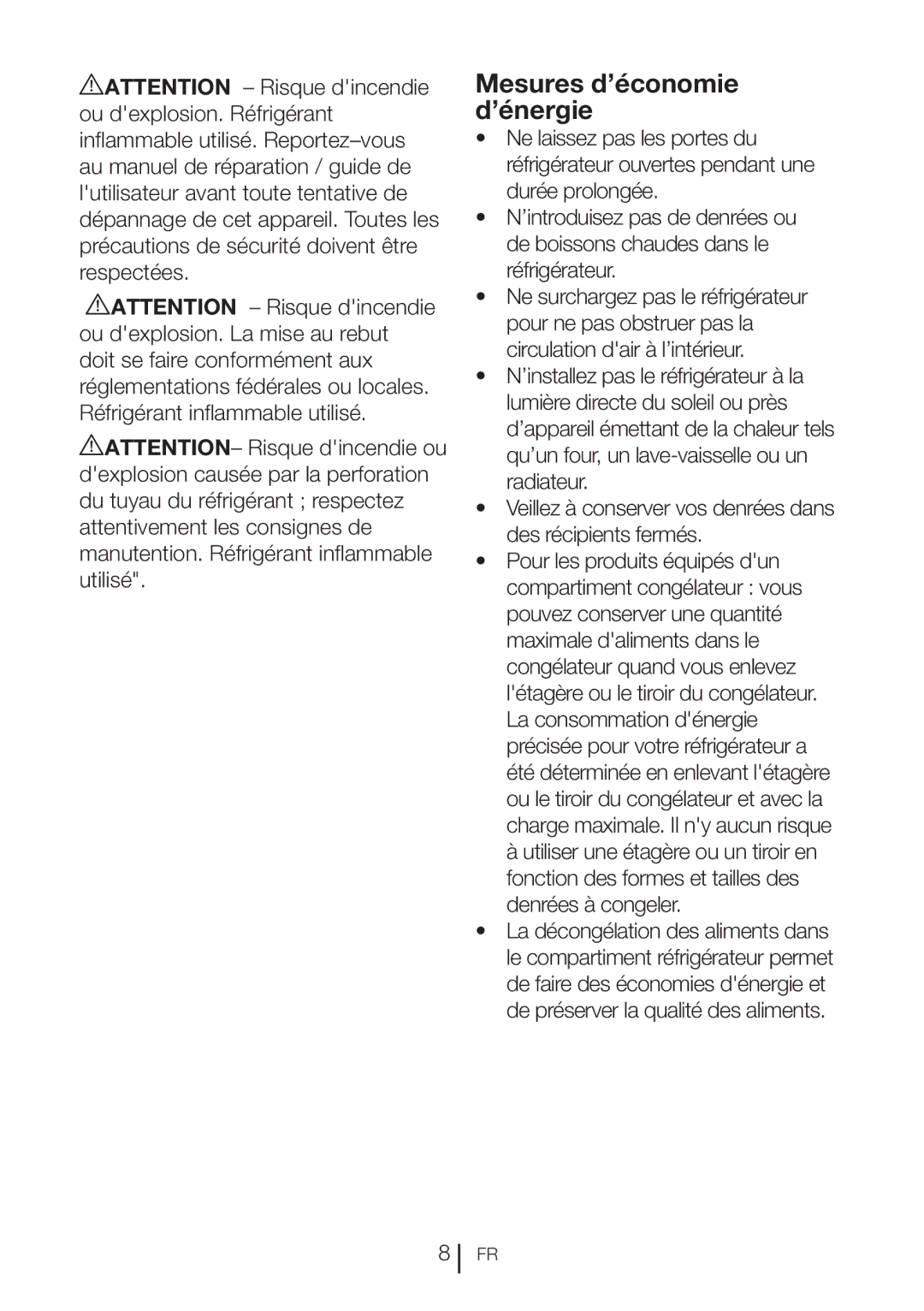 Blomberg BRFB1800WHIM, BRFB1800SSIM operating instructions Mesures d’économie d’énergie 