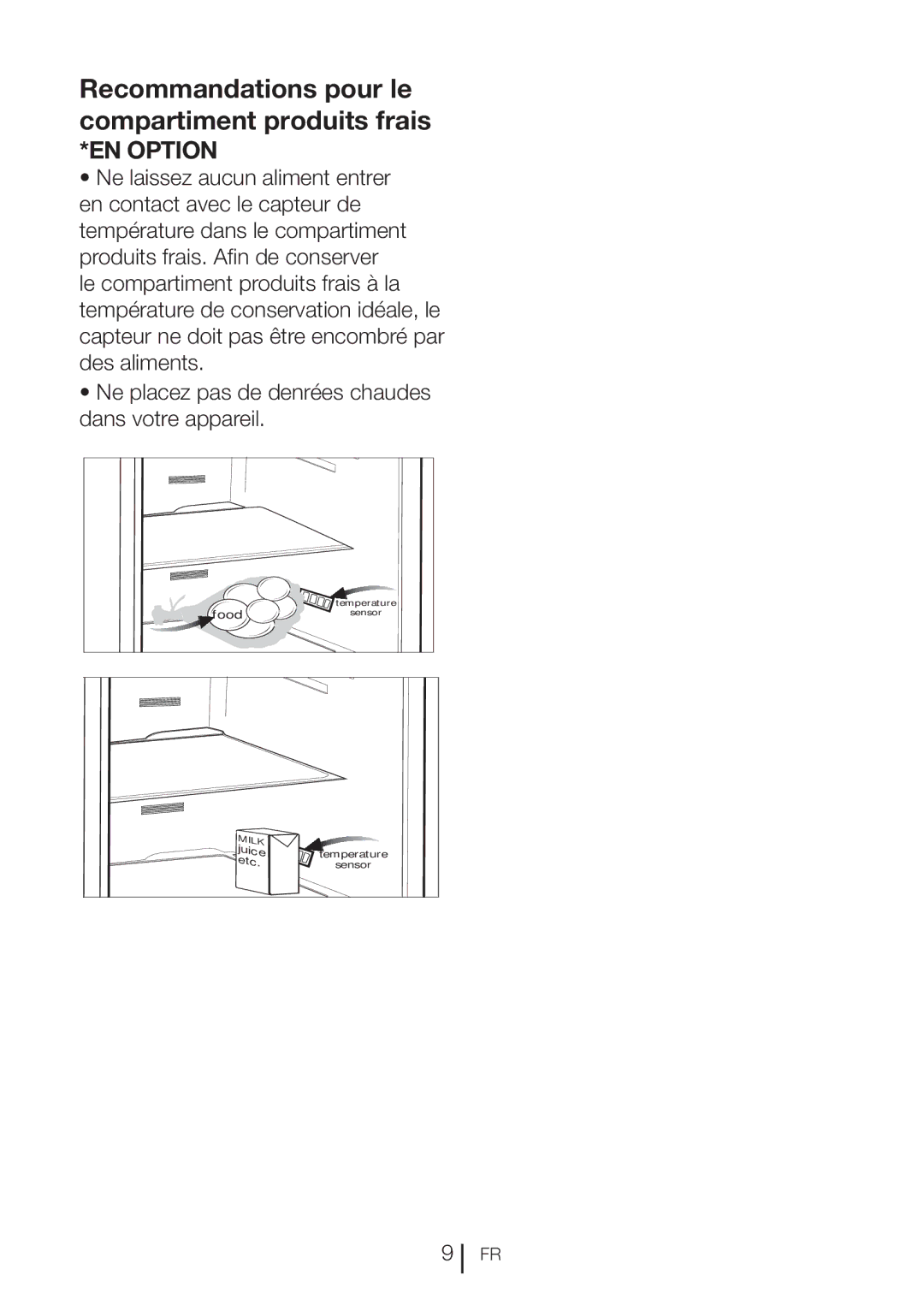 Blomberg BRFB1800SSIM, BRFB1800WHIM operating instructions Recommandations pour le compartiment produits frais, EN Option 