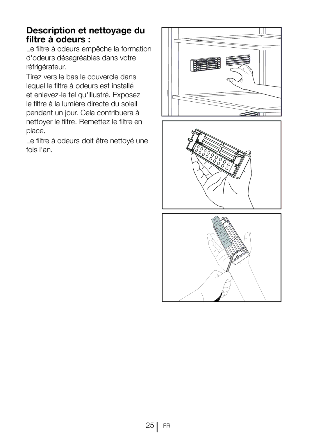 Blomberg BRFB1800WHIM, BRFB1800SSIM operating instructions Description et nettoyage du filtre à odeurs 