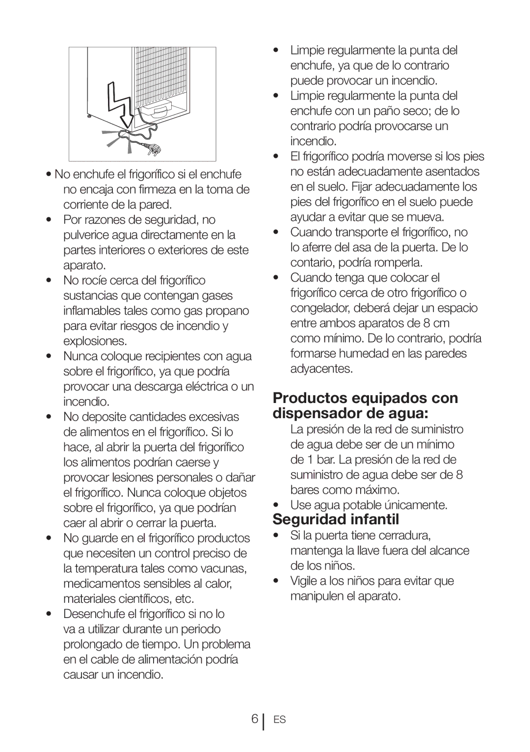 Blomberg BRFB1800SSIM Productos equipados con dispensador de agua, Seguridad infantil, Use agua potable únicamente 