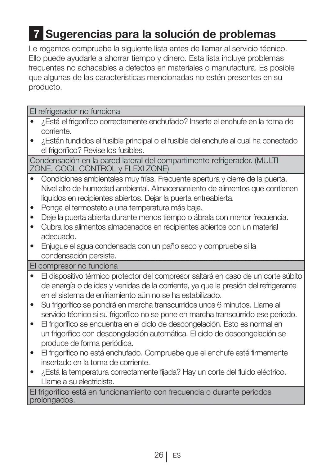 Blomberg BRFB1800WHIM, BRFB1800SSIM operating instructions Sugerencias para la solución de problemas 