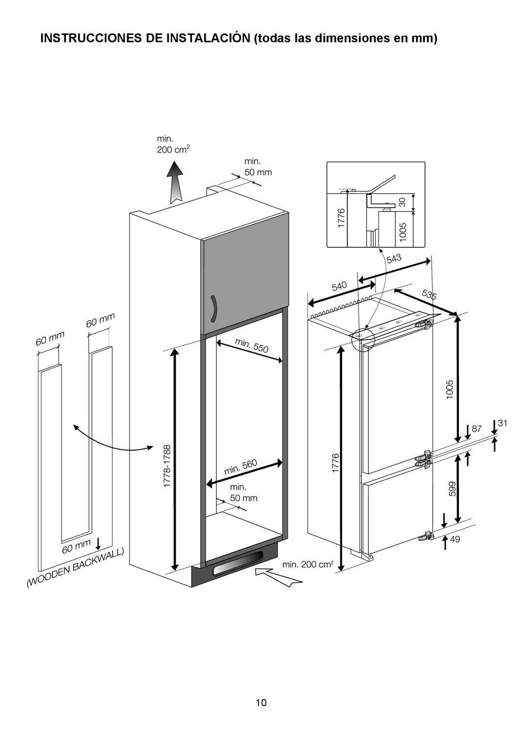 Blomberg BRFBT 0900, BRFB 0900 manual INSTRUCCIONES DE INSTALACIÓN todas las dimensiones en mm 