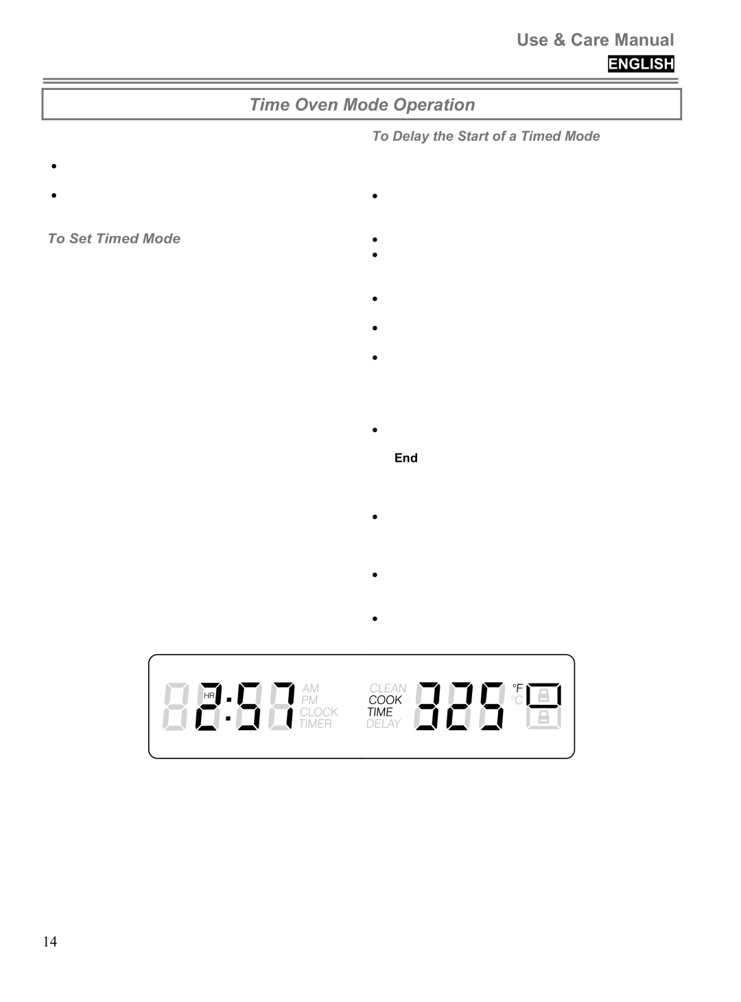 Blomberg BWOS 30100 manuel dutilisation Time Oven Mode Operation, To Delay the Start of a Timed Mode To Set Timed Mode 