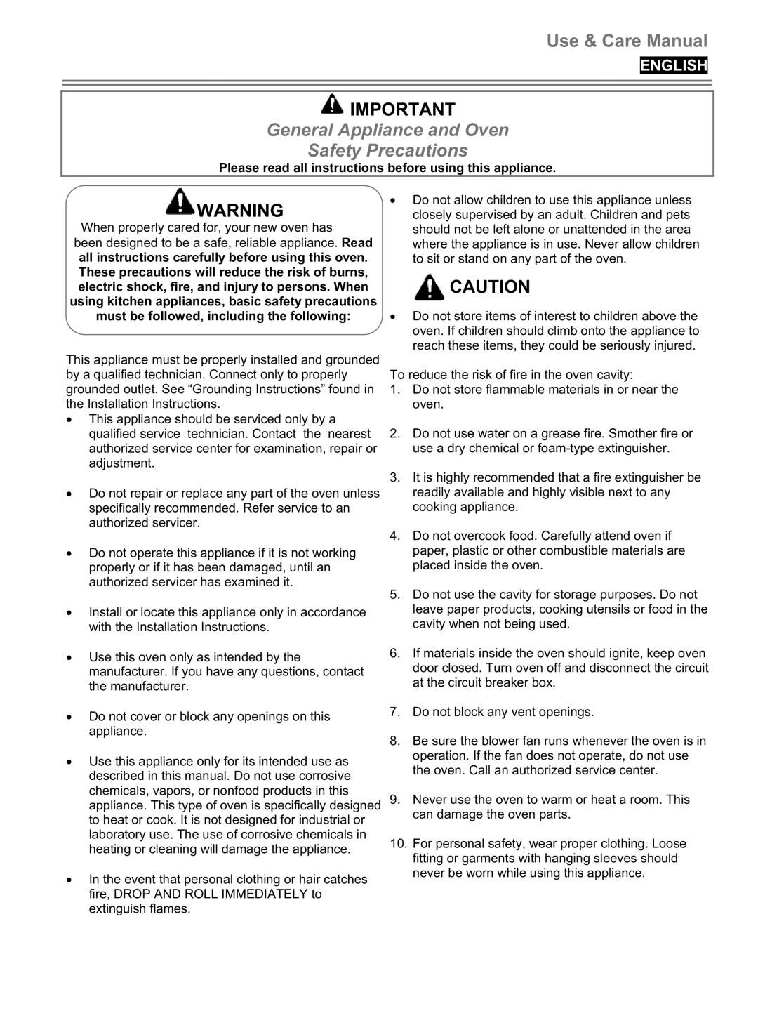 Blomberg BWOS 30100 manuel dutilisation General Appliance and Oven Safety Precautions 