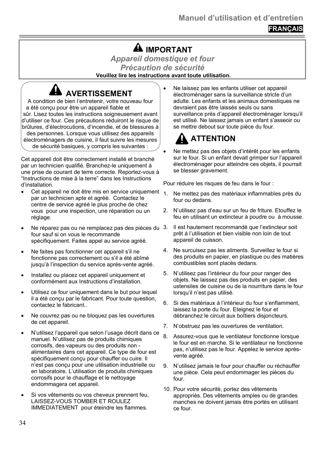 Blomberg BWOS 30100 manuel dutilisation Appareil domestique et four Précaution de sécurité 