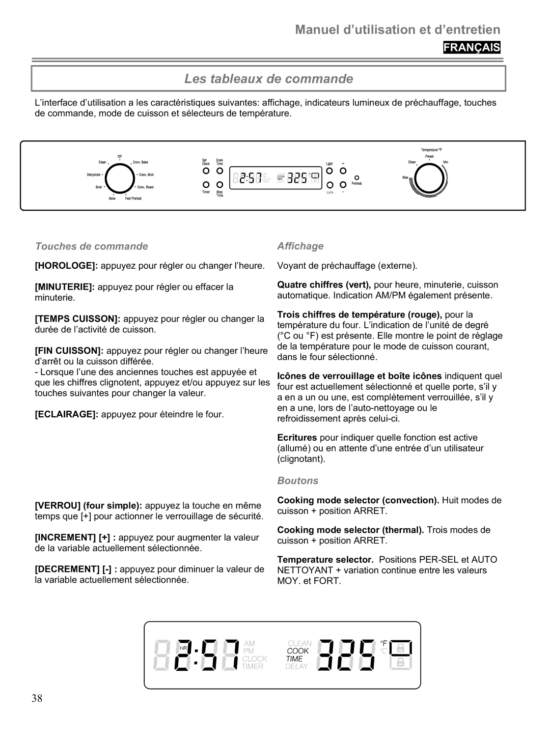 Blomberg BWOS 30100 manuel dutilisation Les tableaux de commande, Touches de commande Affichage Boutons 