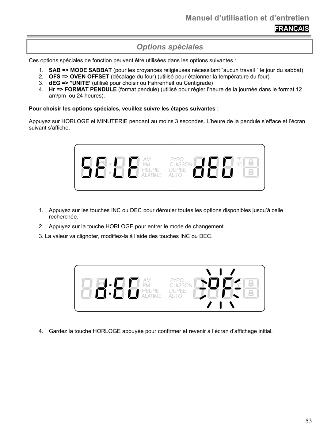 Blomberg BWOS 30100 manuel dutilisation Options spéciales 