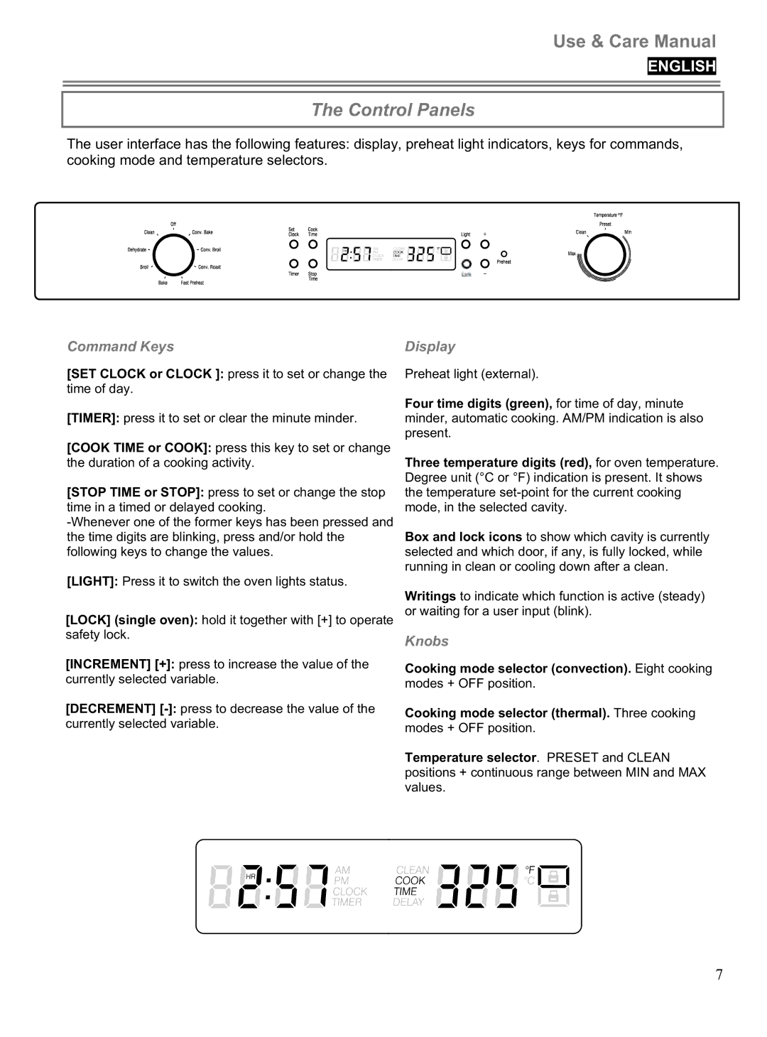 Blomberg BWOS 30100 manuel dutilisation Control Panels, Command Keys Display Knobs 