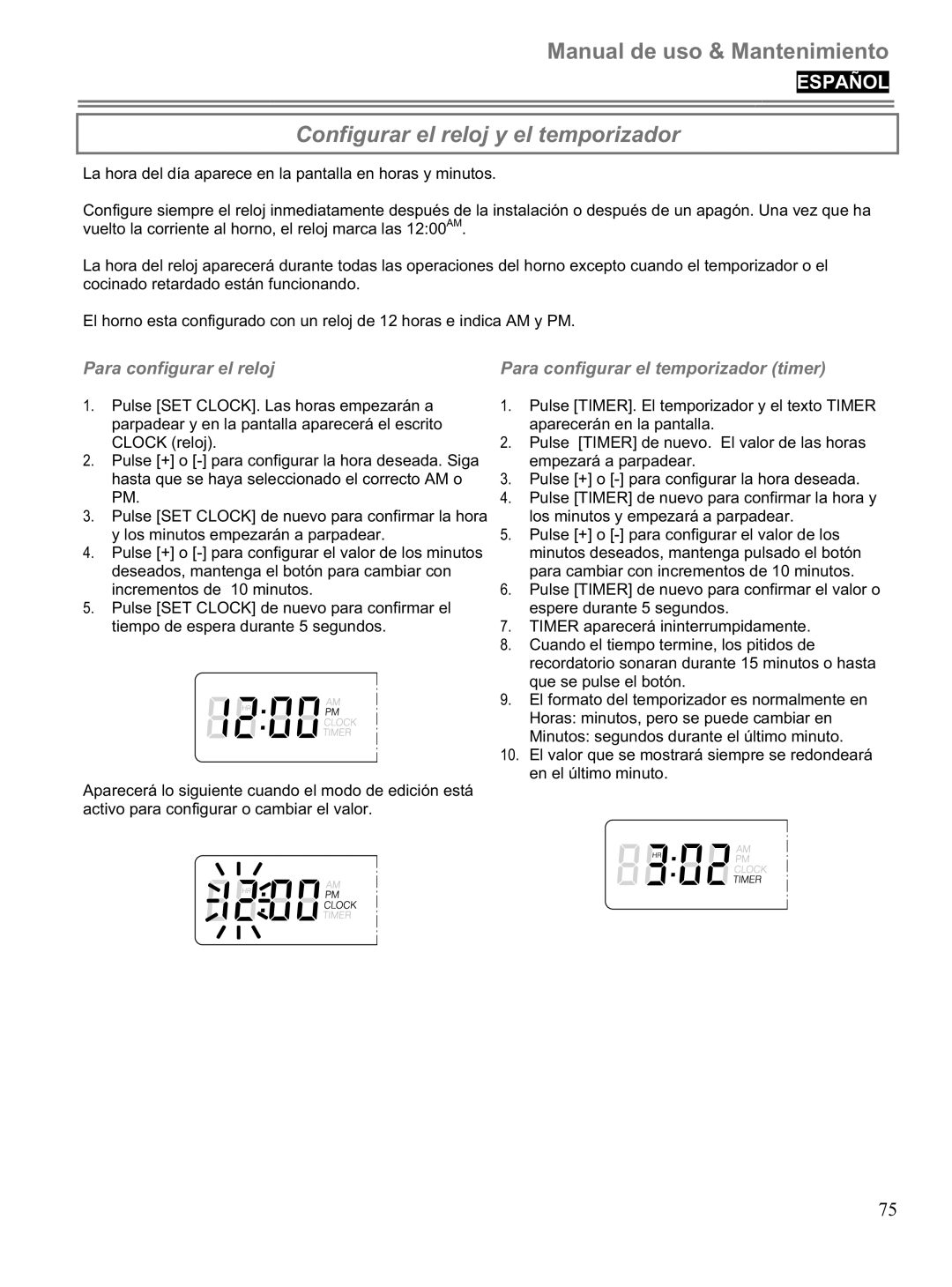 Blomberg BWOS 30100 manuel dutilisation Configurar el reloj y el temporizador 