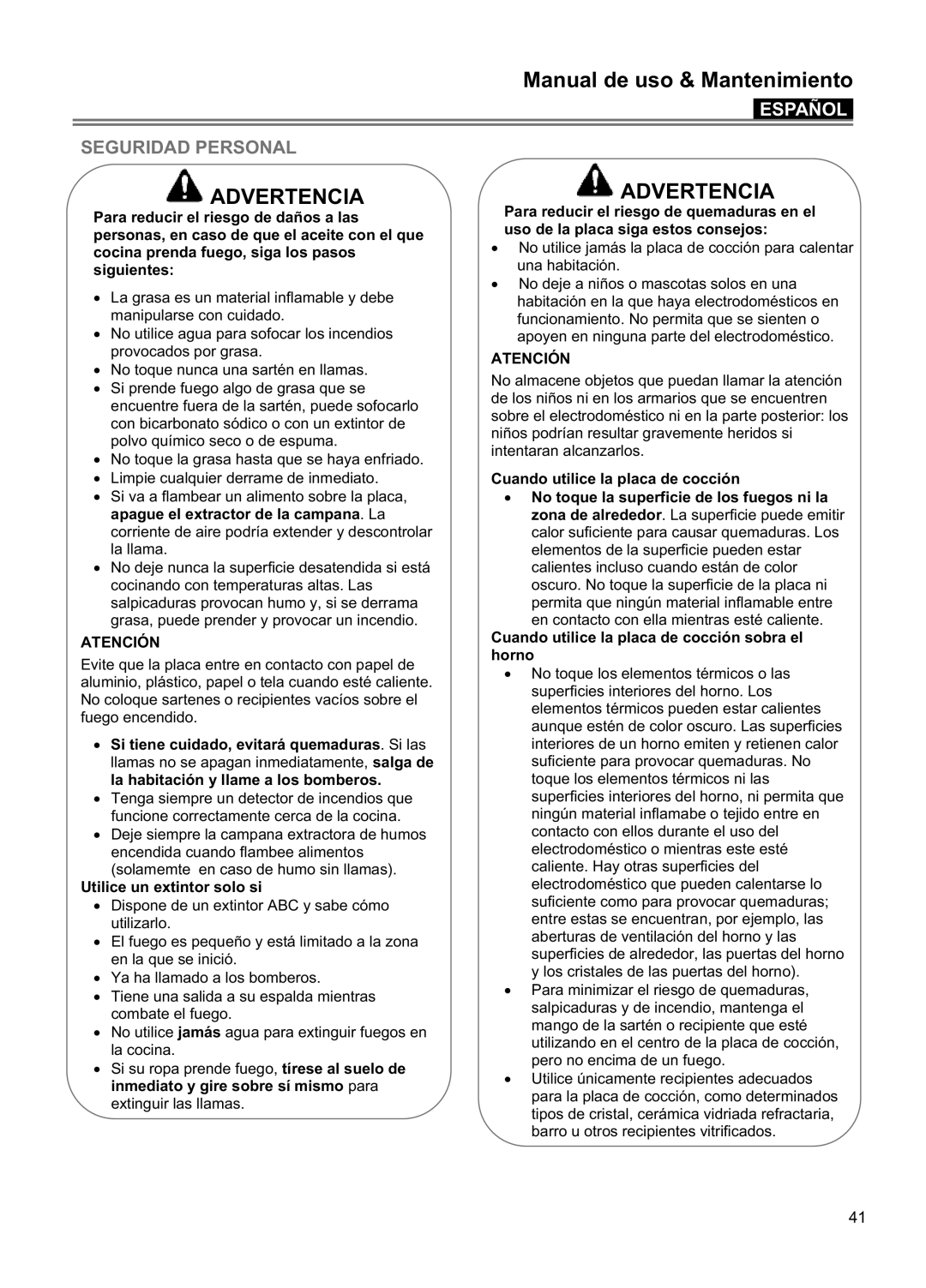 Blomberg CTE 30400, CTE 36500 manuel dutilisation Seguridad Personal, Manual de uso & Mantenimiento, Advertencia, Español 
