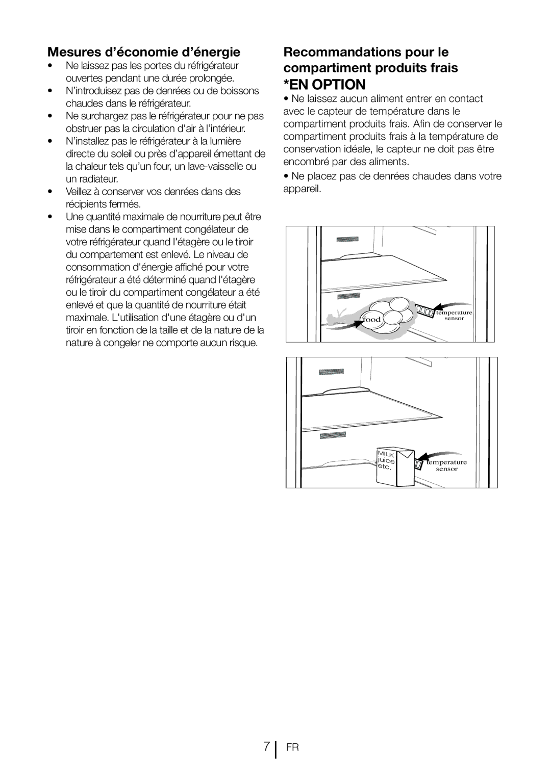 Blomberg DND 1976, DND 1972 XD manual Mesures d’économie d’énergie, Recommandations pour le compartiment produits frais 