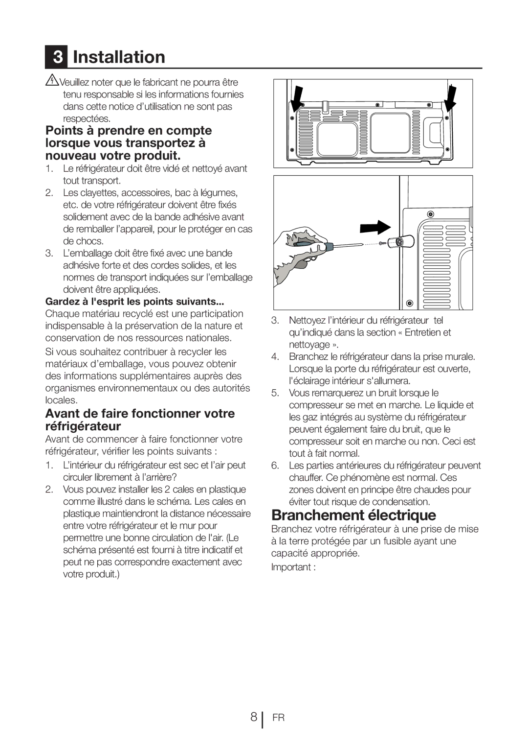 Blomberg DND 1976 X, DND 1972 XD, DND 1972 ED manual Branchement électrique, Avant de faire fonctionner votre réfrigérateur 