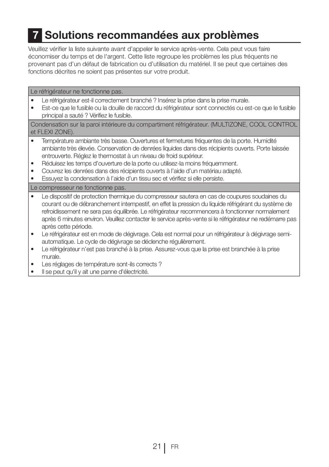 Blomberg DND 1972 XD, DND 1972 ED, DND 1976 X manual Solutions recommandées aux problèmes 