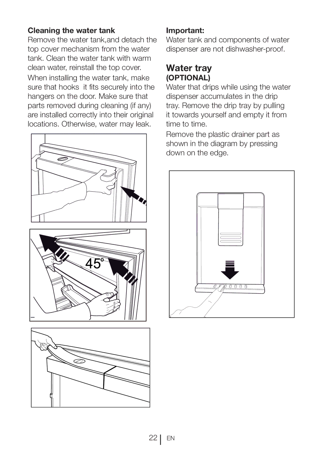 Blomberg DND 1976 XT, DND 1977 XT manual Water tray, Cleaning the water tank 