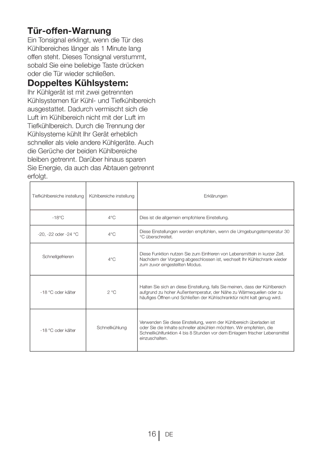 Blomberg DND 1977 XT, DND 1976 XT manual Tür-offen-Warnung, Doppeltes Kühlsystem 