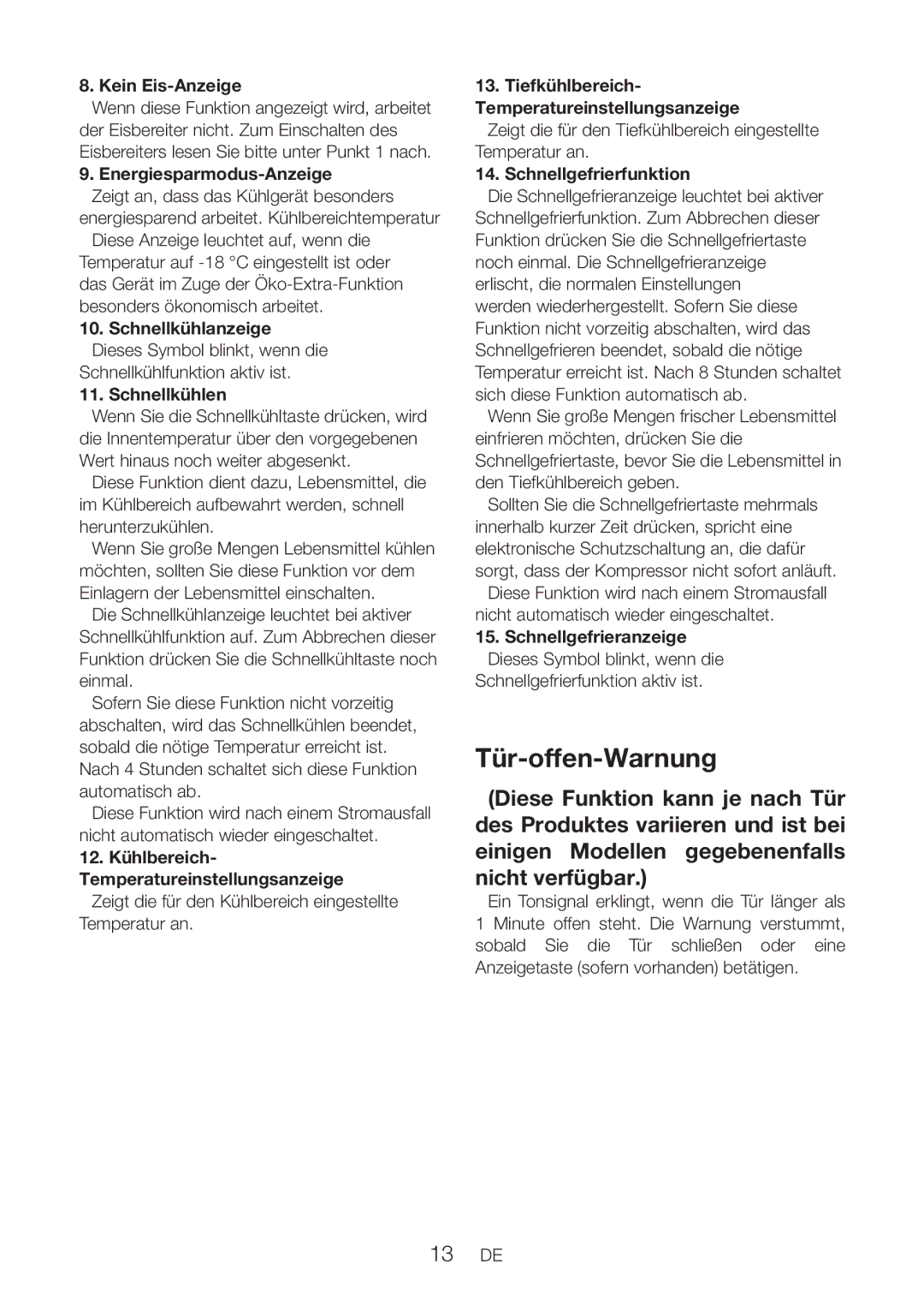 Blomberg DND 9977 PD manual Tür-offen-Warnung 