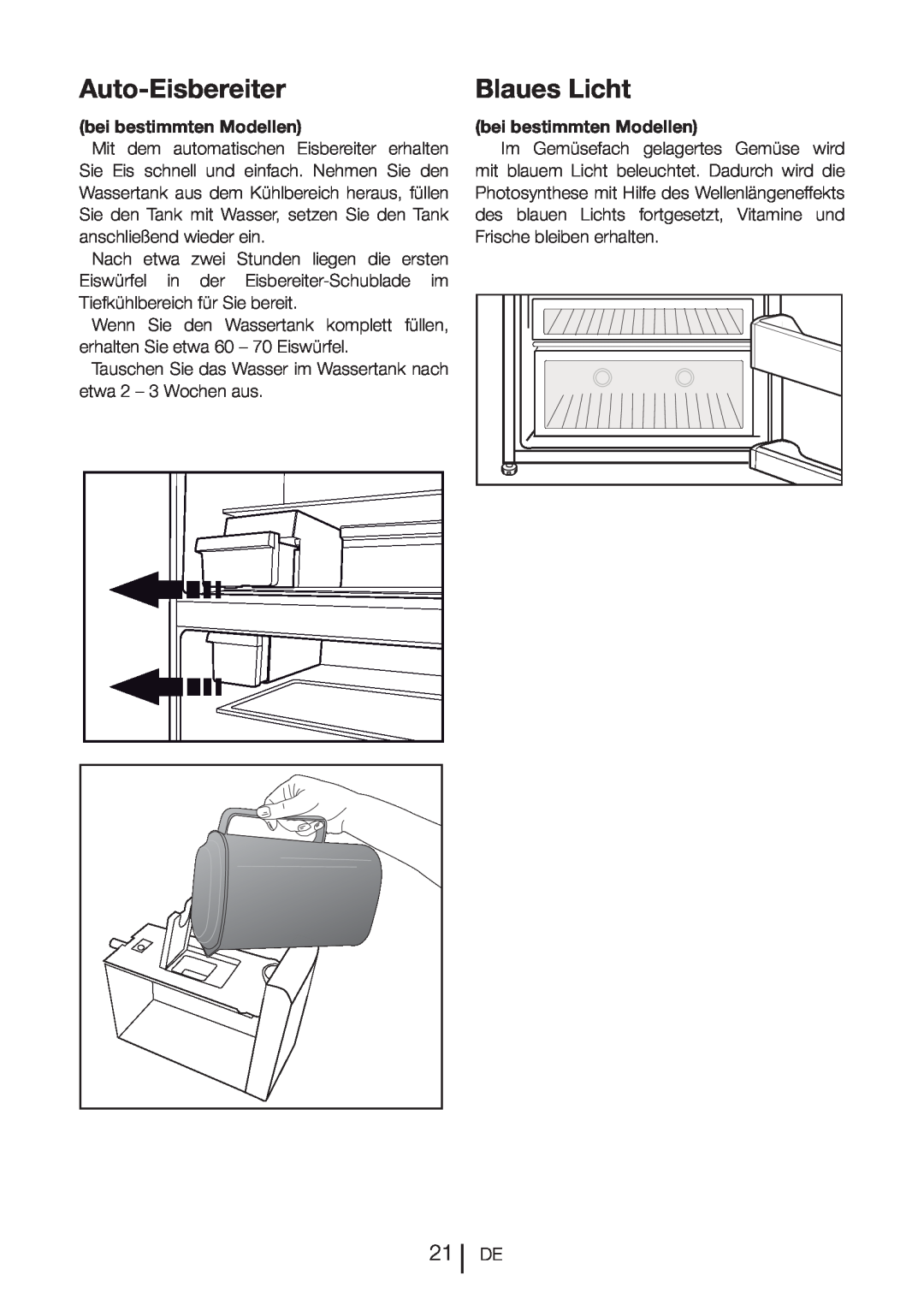 Blomberg DND 9977 PD manual Auto-Eisbereiter, Blaues Licht, bei bestimmten Modellen 