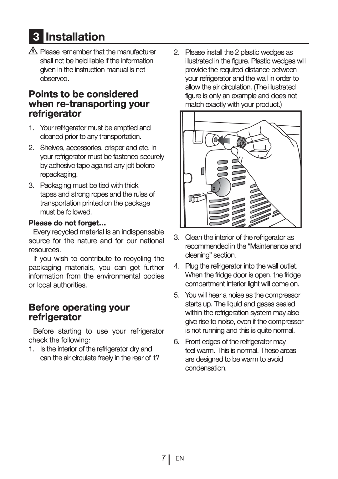 Blomberg DND 9977 PD manual 3Installation, Before operating your refrigerator, Please do not forget… 