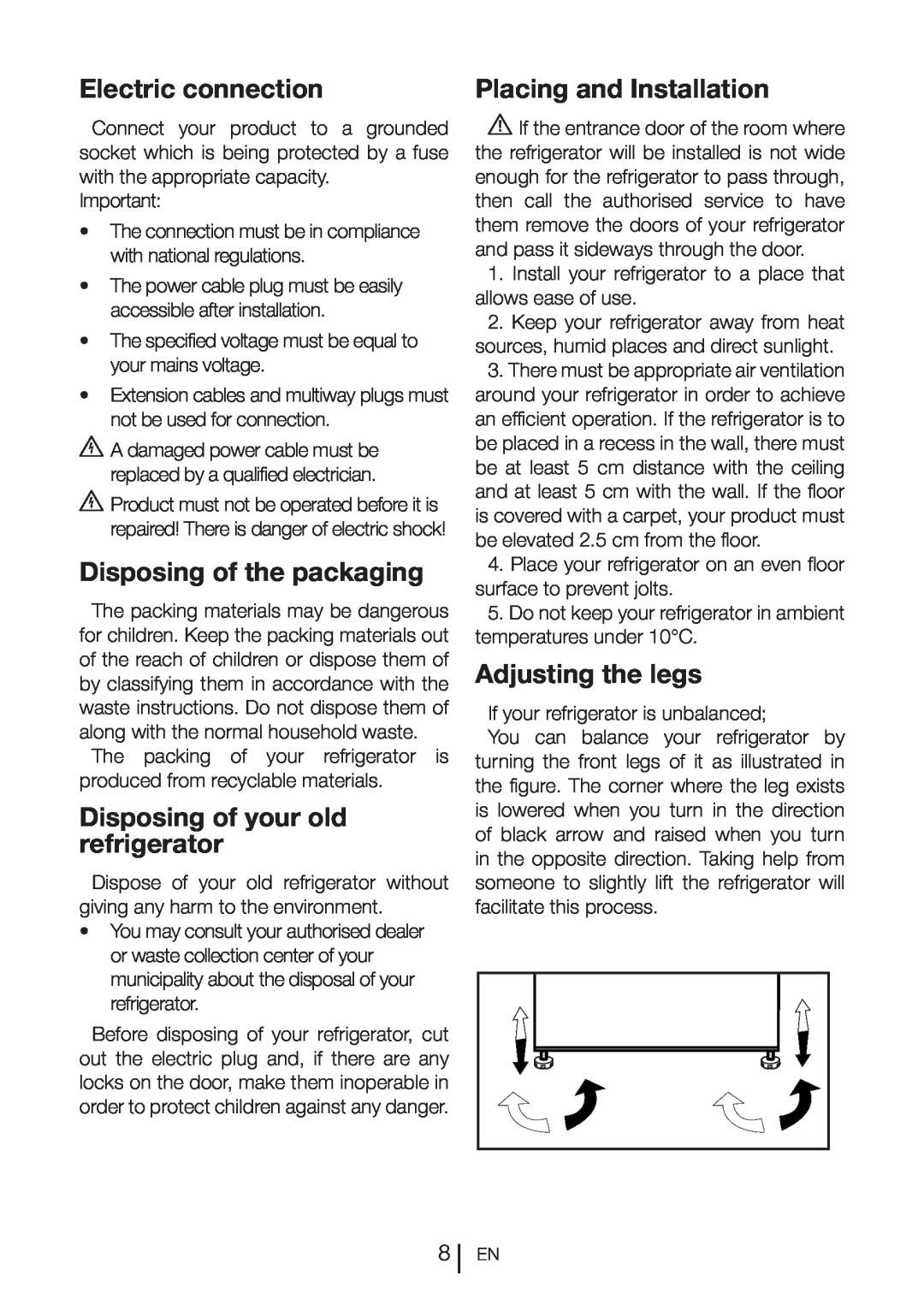 Blomberg DND 9977 PD manual Electric connection, Disposing of the packaging, Disposing of your old refrigerator 
