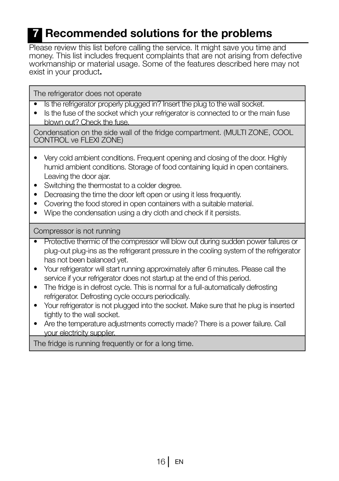 Blomberg DSM 9651 A+ manual Recommended solutions for the problems 