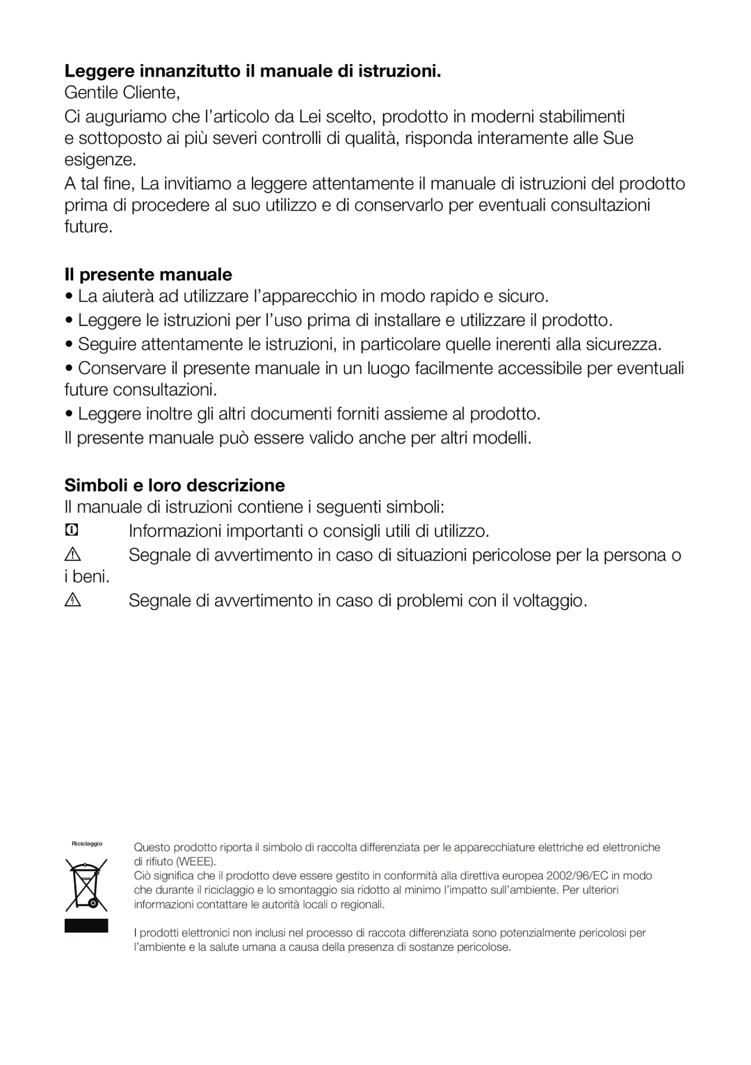 Blomberg DSM 9651 A+ Leggere innanzitutto il manuale di istruzioni, Il presente manuale, Simboli e loro descrizione 