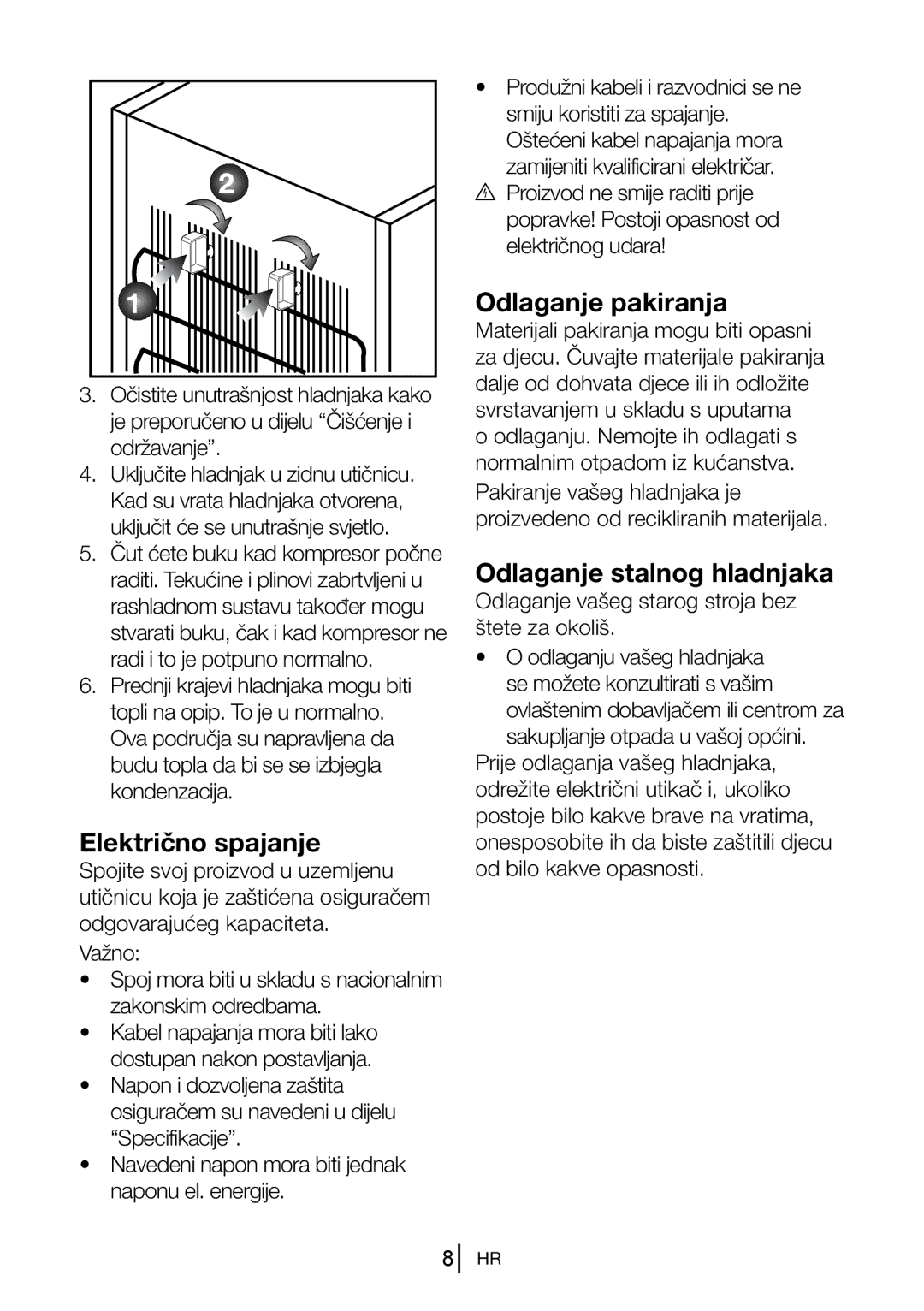 Blomberg DSM 9651 A+ manual Električno spajanje, Odlaganje pakiranja, Odlaganje stalnog hladnjaka, Važno 