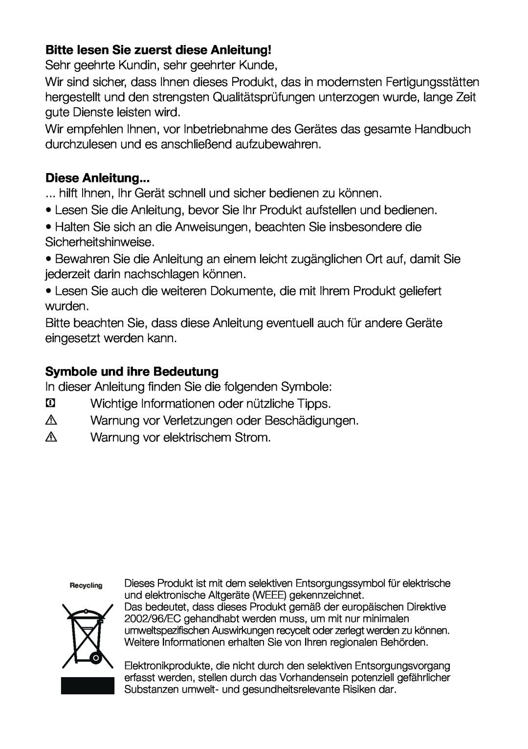 Blomberg DSM 9651 A+ manual Diese Anleitung, Symbole und ihre Bedeutung 