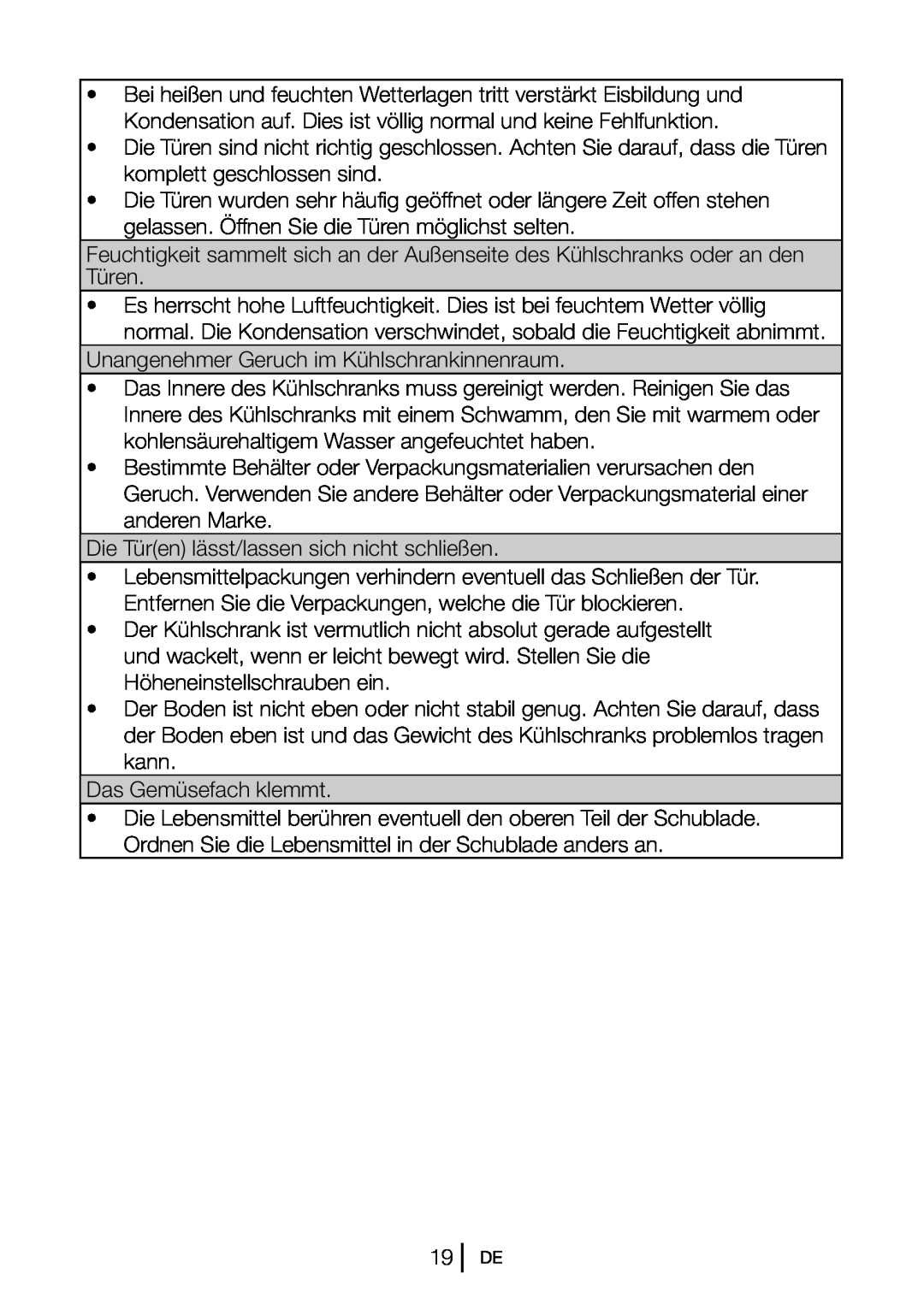 Blomberg DSM 9651 A+ manual Unangenehmer Geruch im Kühlschrankinnenraum 