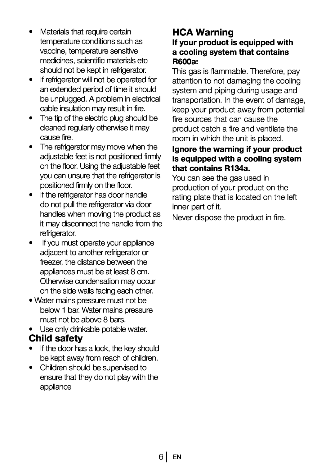 Blomberg DSM 9651 A+ manual Child safety, HCA Warning 