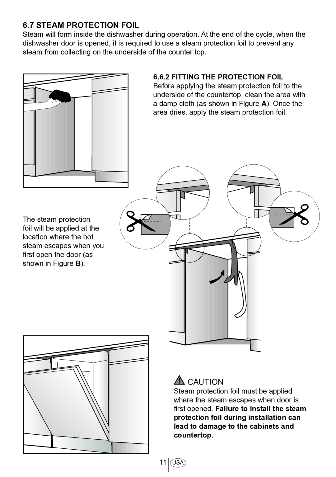 Blomberg DWS 54100 SS, DWS 54100 FBI installation manual Steam Protection Foil, Fitting the Protection Foil 