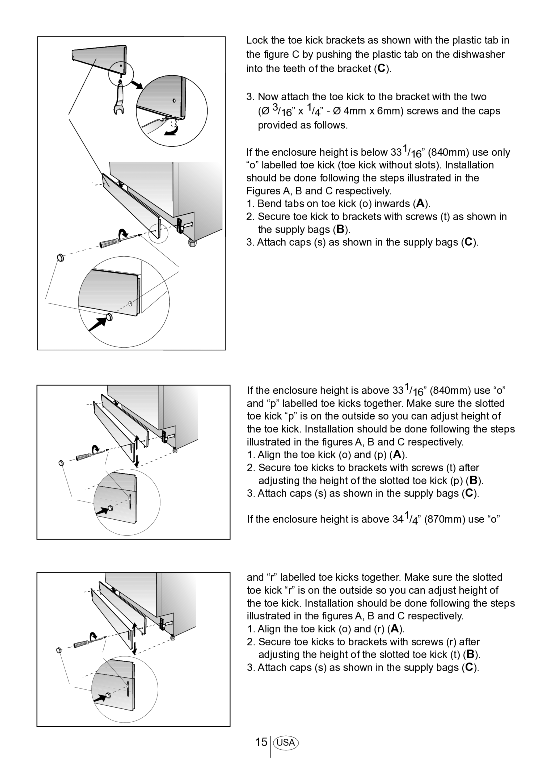 Blomberg DWS 54100 SS, DWS 54100 FBI installation manual Attach caps s as shown in the supply bags C 