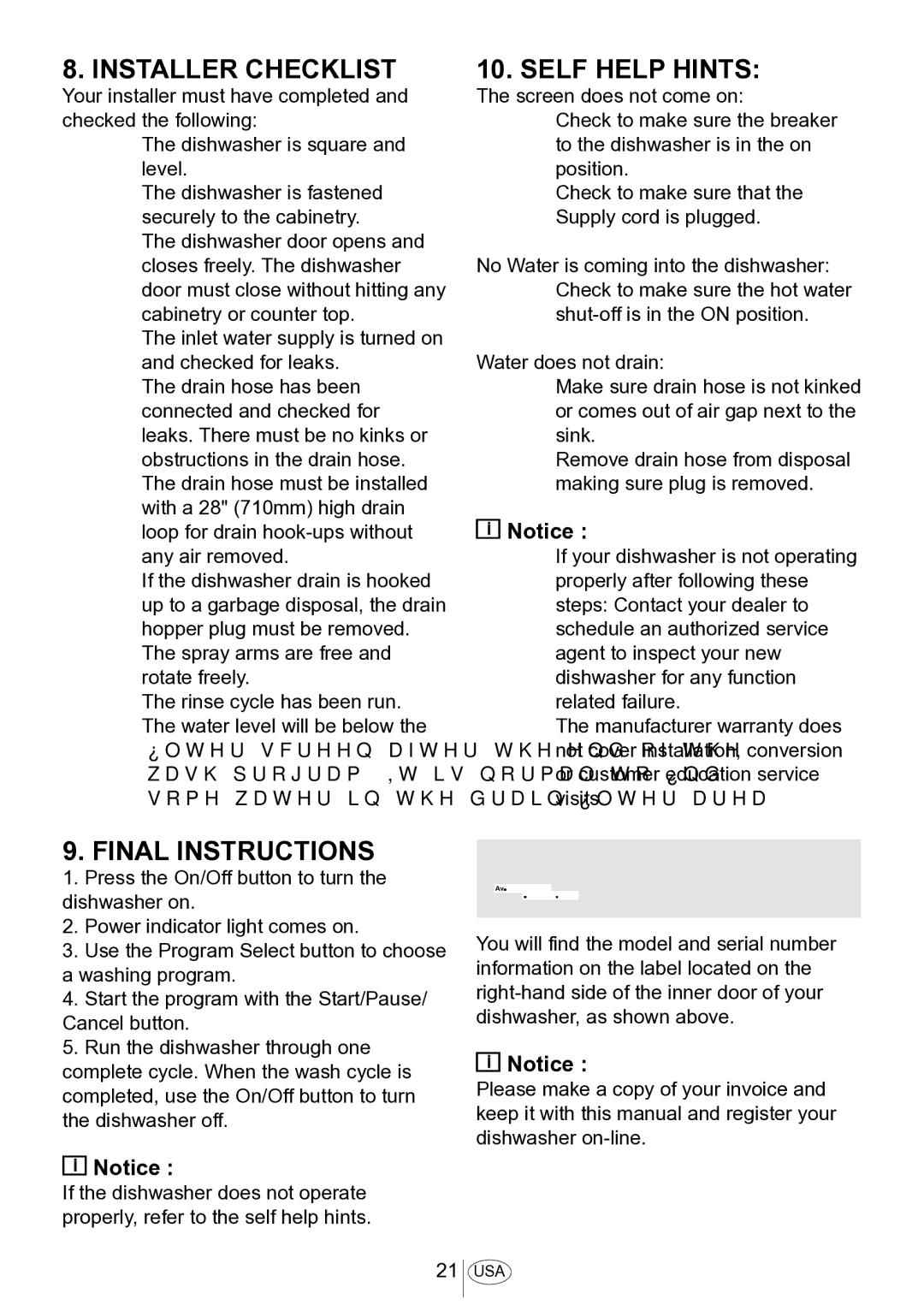 Blomberg DWS 54100 SS, DWS 54100 FBI installation manual Installer Checklist 