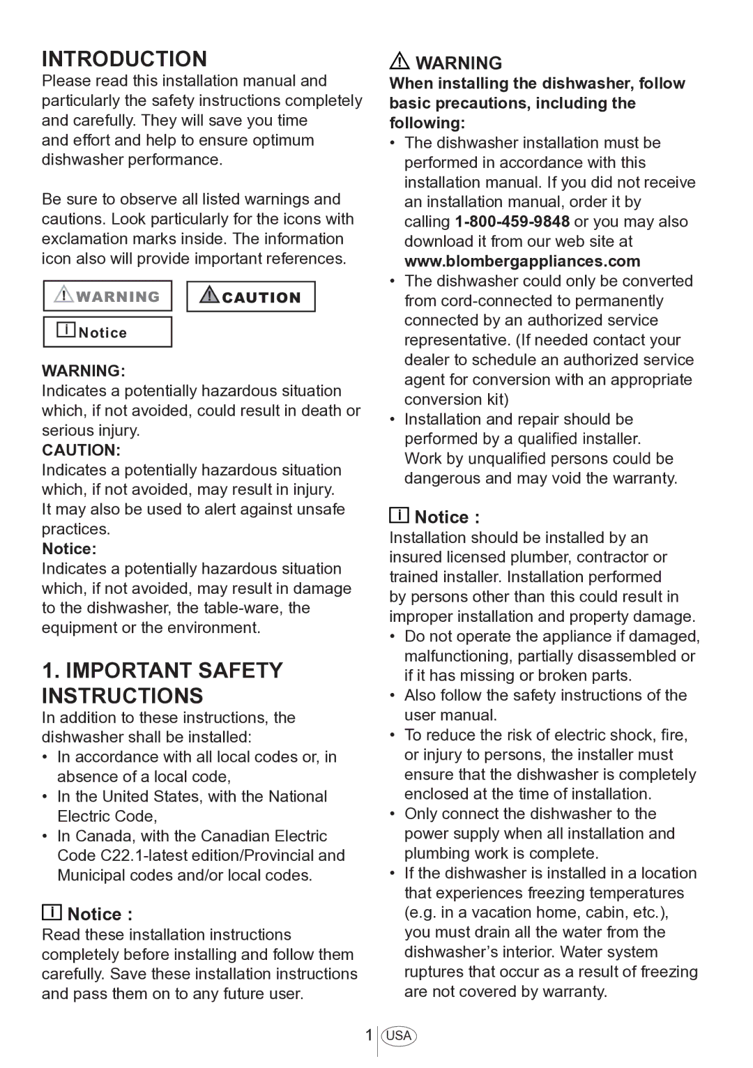 Blomberg DWS 54100 SS, DWS 54100 FBI installation manual Introduction 