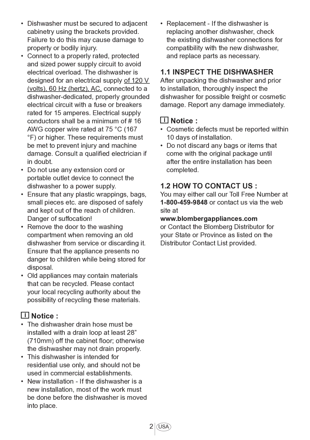 Blomberg DWS 54100 FBI, DWS 54100 SS installation manual Inspect the Dishwasher, HOW to Contact US 