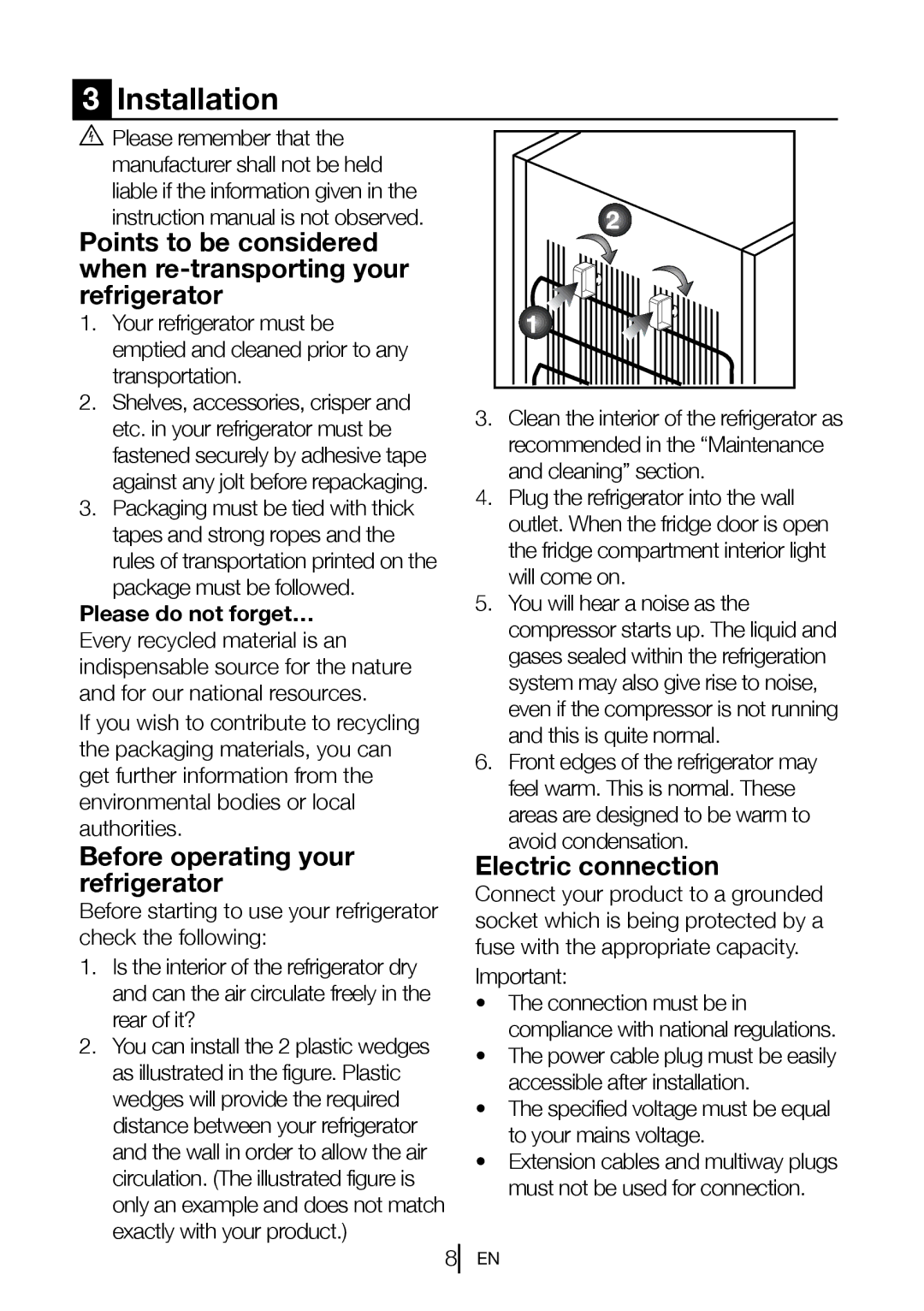 Blomberg FNT 9681 A+, 9682 XA+ Installation, Before operating your Electric connection Refrigerator, Please do not forget… 