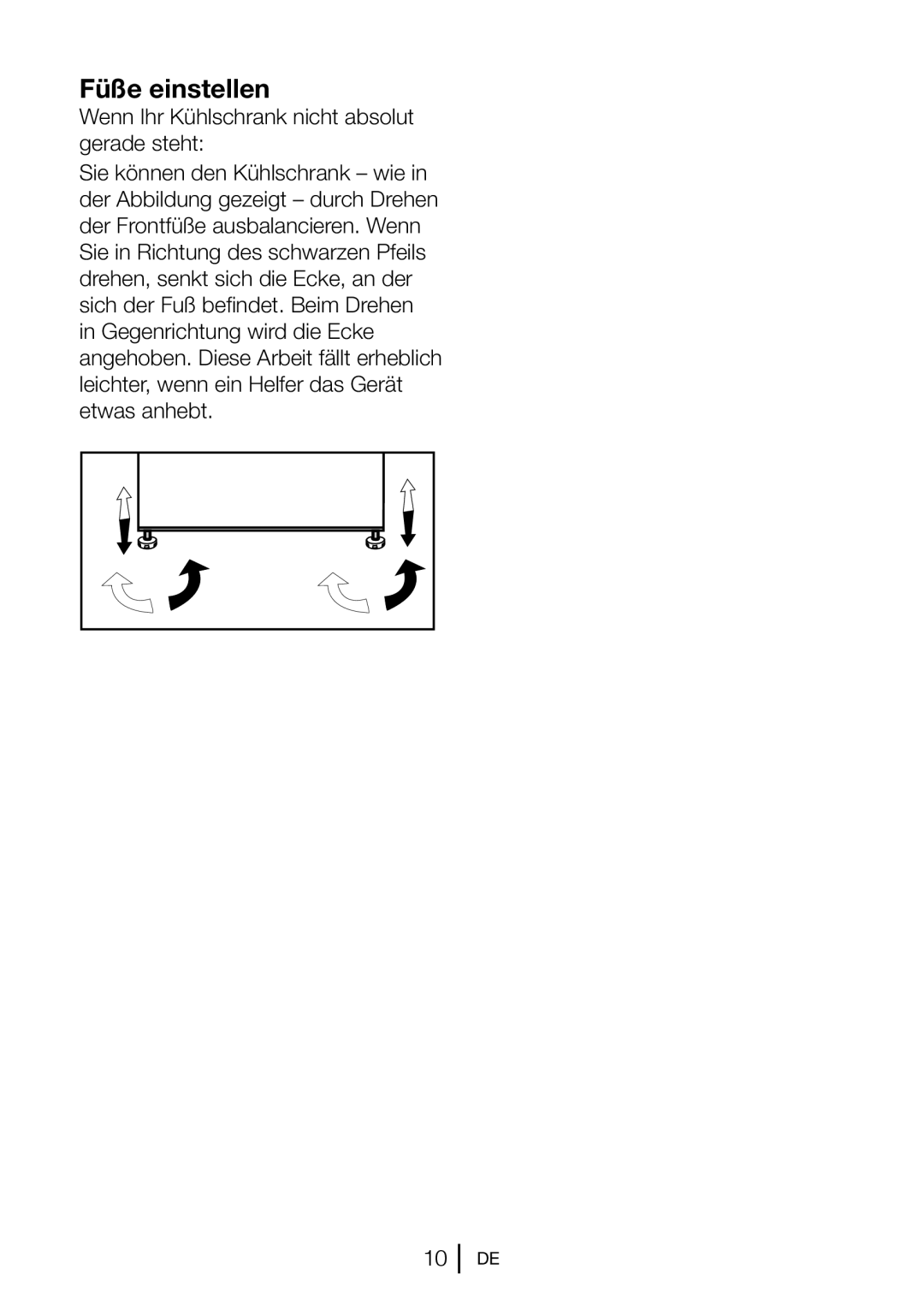 Blomberg 9682 XA+, FNT 9681 XA+, FNT 9682 A+, FNT 9681 A+ manual Füße einstellen 