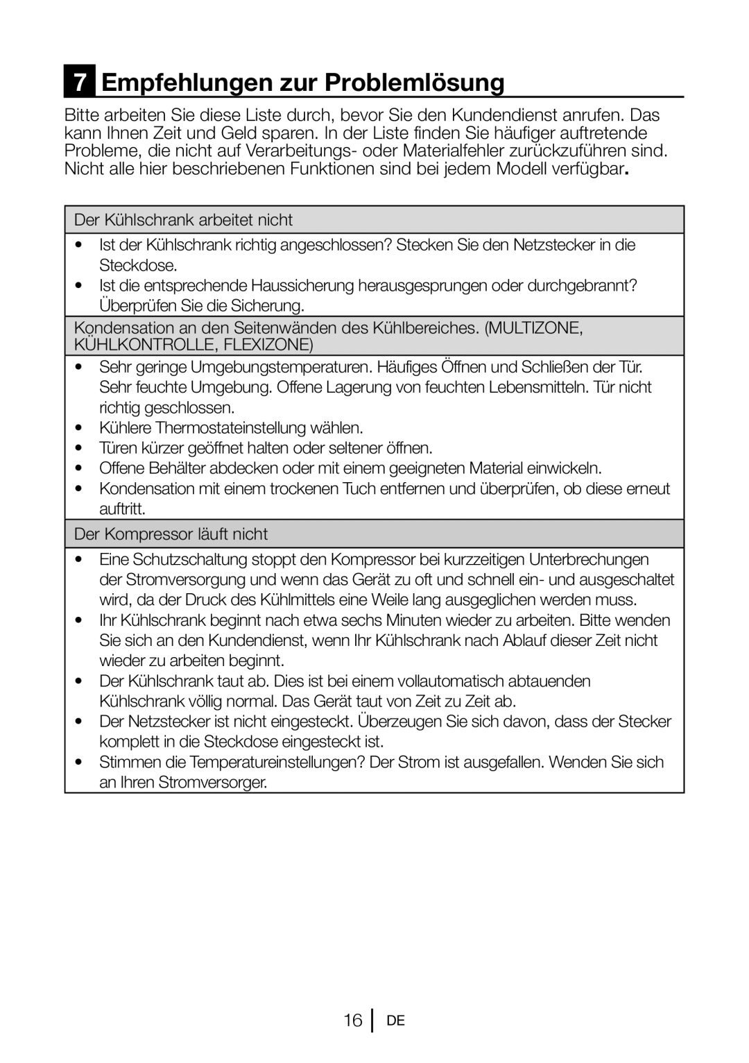 Blomberg FNT 9682 A+, FNT 9681 XA+, FNT 9681 A+, 9682 XA+ manual Empfehlungen zur Problemlösung 