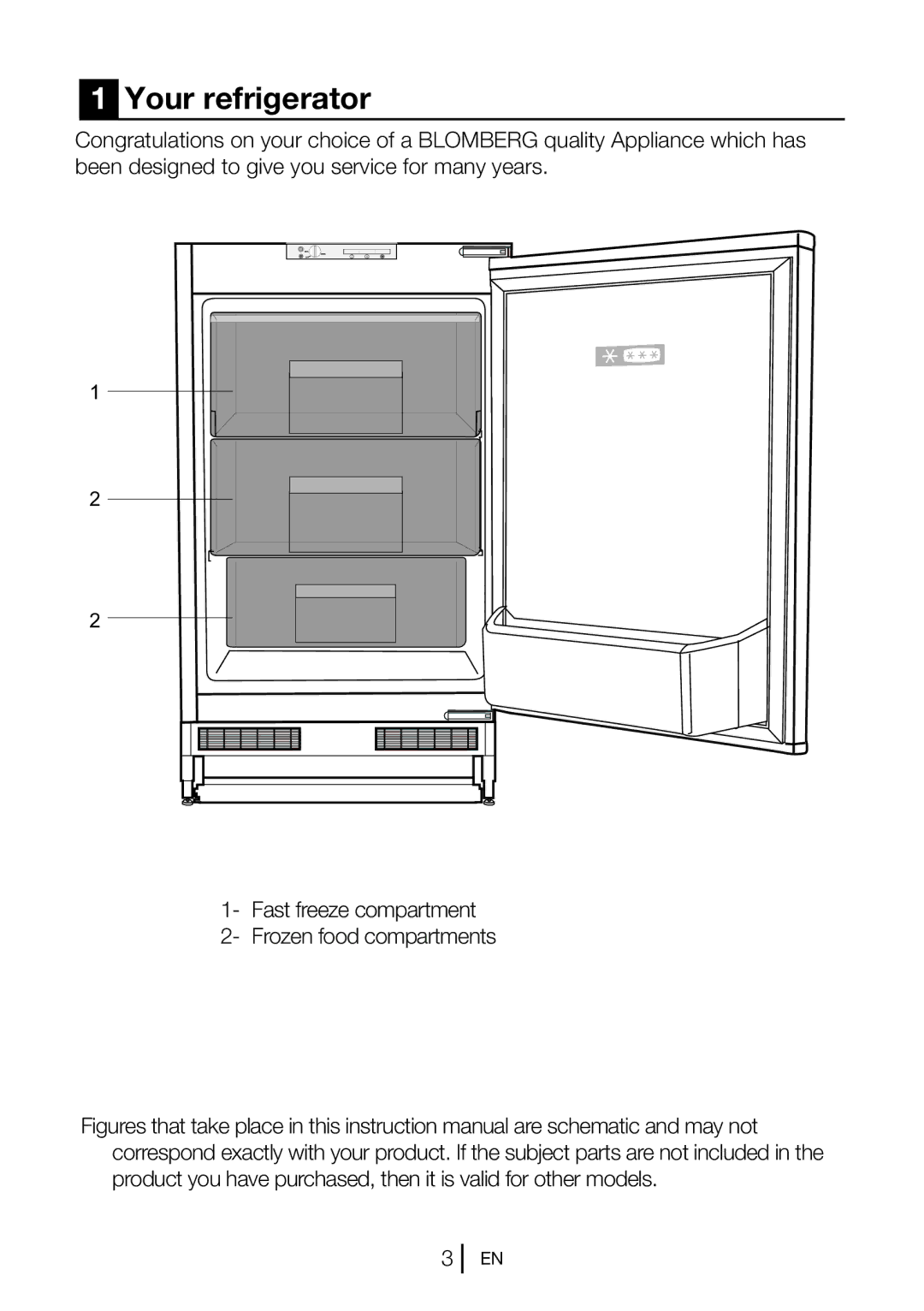 Blomberg FSE1630u manual Your refrigerator, Frozen food compartments 