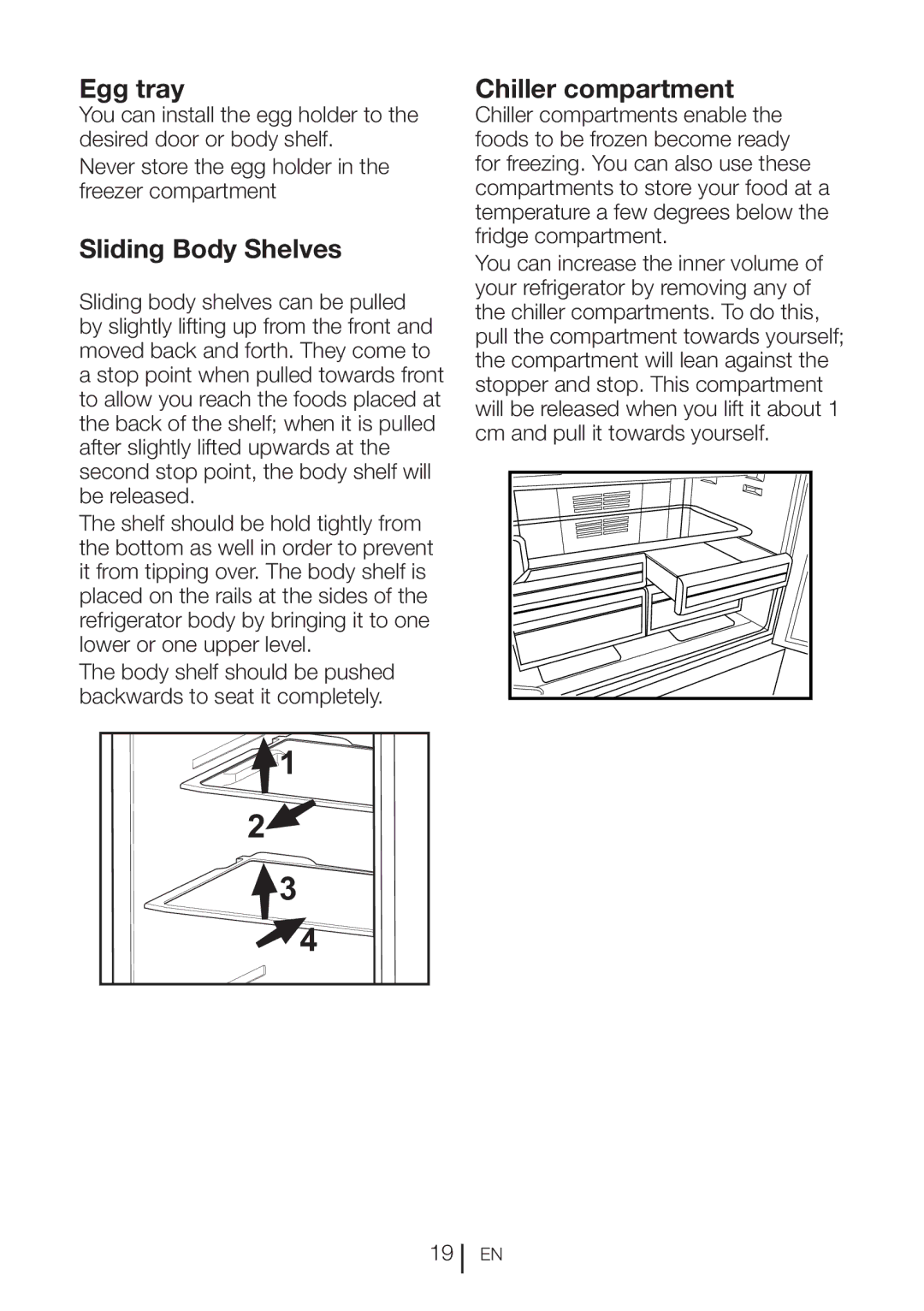 Blomberg KFD 9950 X, KFD 9952 X manual Egg tray, Sliding Body Shelves, Chiller compartment 
