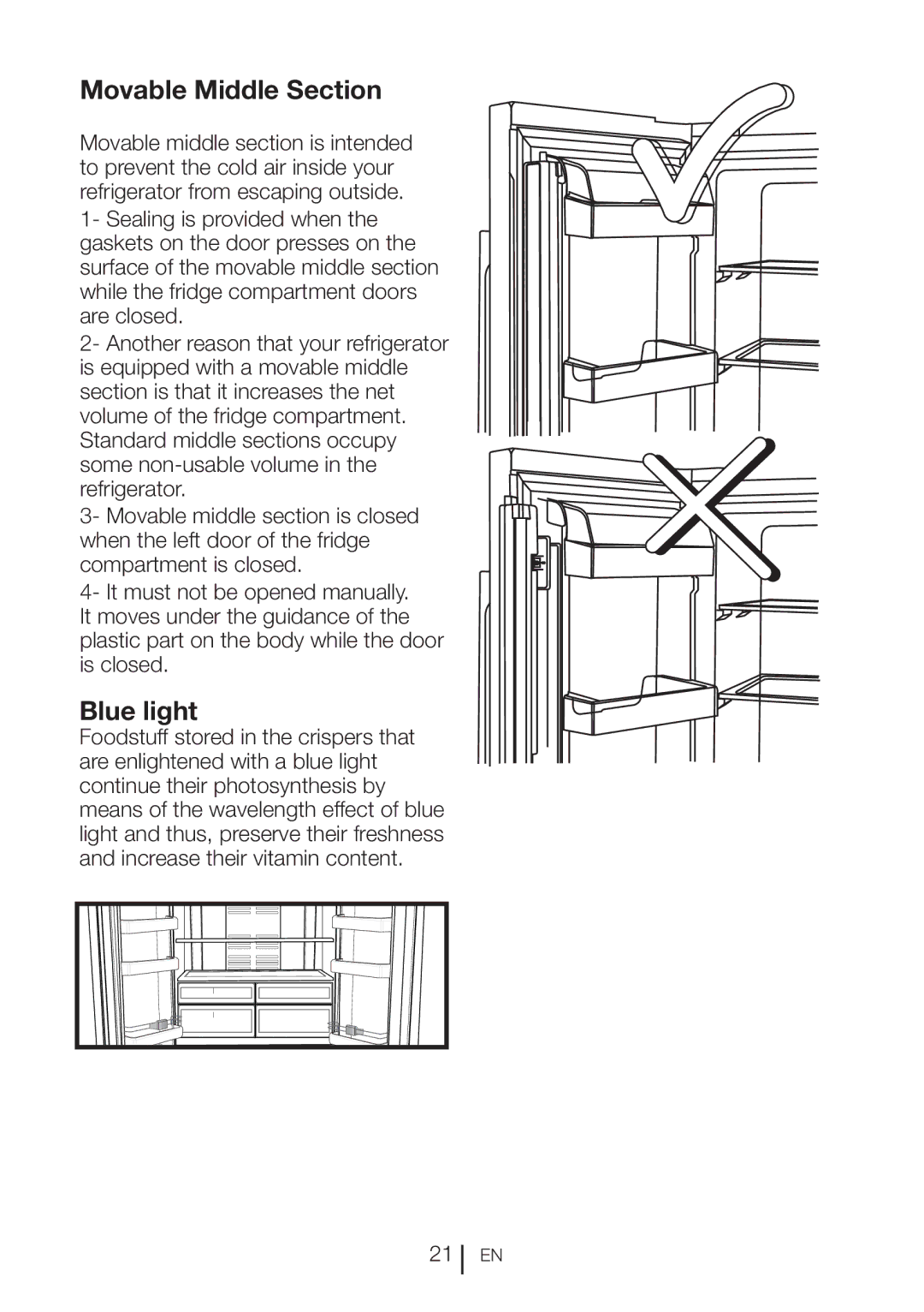 Blomberg KFD 9950 X, KFD 9952 X manual Movable Middle Section, Blue light 