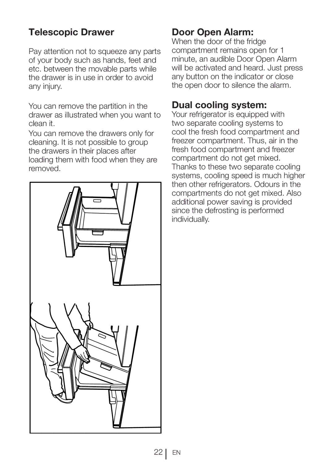 Blomberg KFD 9952 X, KFD 9950 X manual Telescopic Drawer, Dual cooling system 