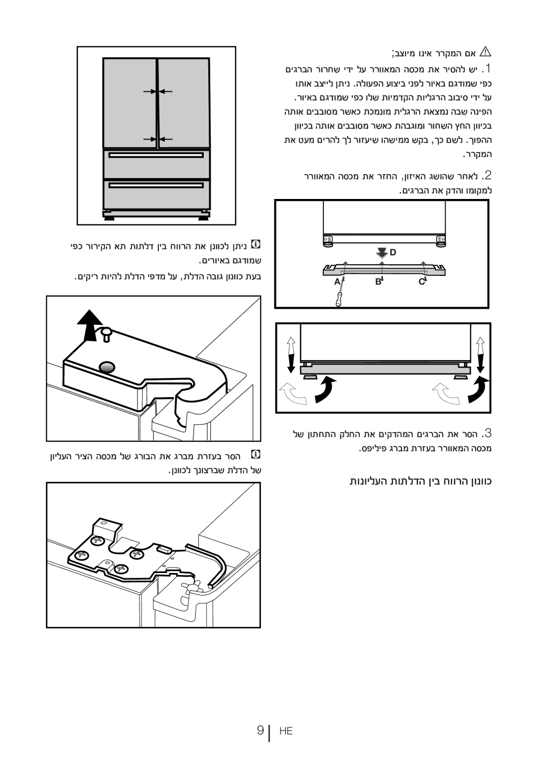 Blomberg KFD 9950 X manual תונוילעה תותלדה ןיב חוורה ןונווכ, םירויאב םגדומש, ןנווכל ךנוצרבש תלדה לש, םיגרבה תא קדהו ומוקמל 