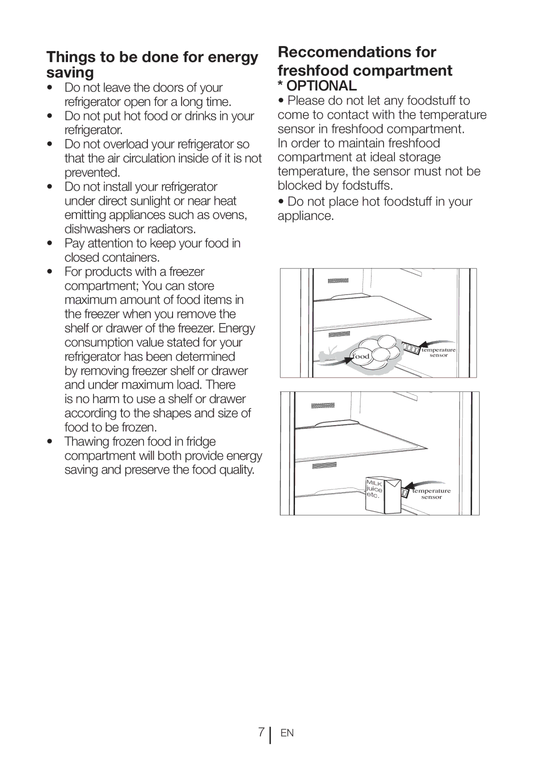 Blomberg KFD 9950 X, KFD 9952 X manual Things to be done for energy saving, Reccomendations for freshfood compartment 