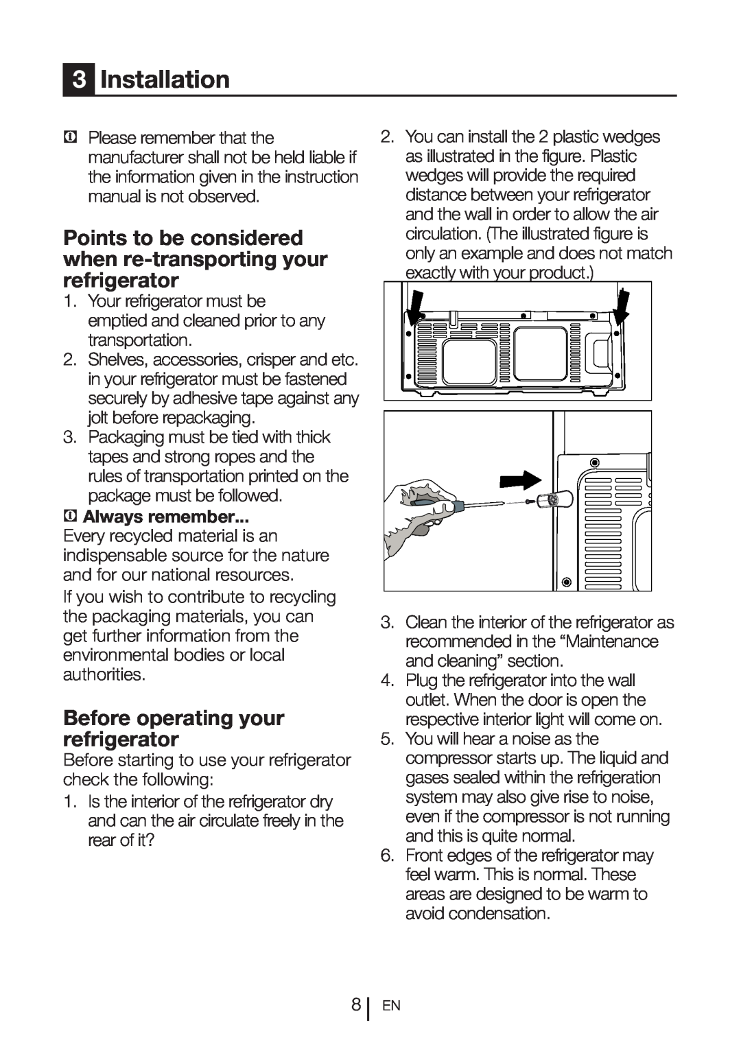 Blomberg KFD 9952 X, KFD 9950 X manual Installation, Points to be considered when re-transporting your refrigerator 