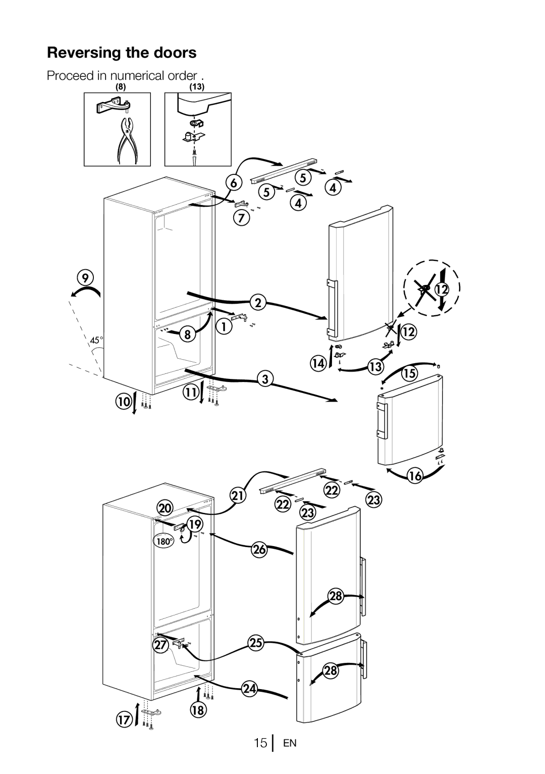 Blomberg KGM 9680 PX manual Reversing the doors 